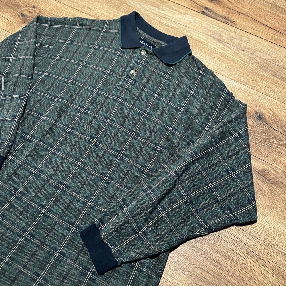 Vintage Chereskin Green Plaid Long Sleeve Polo Shirt Mens Small